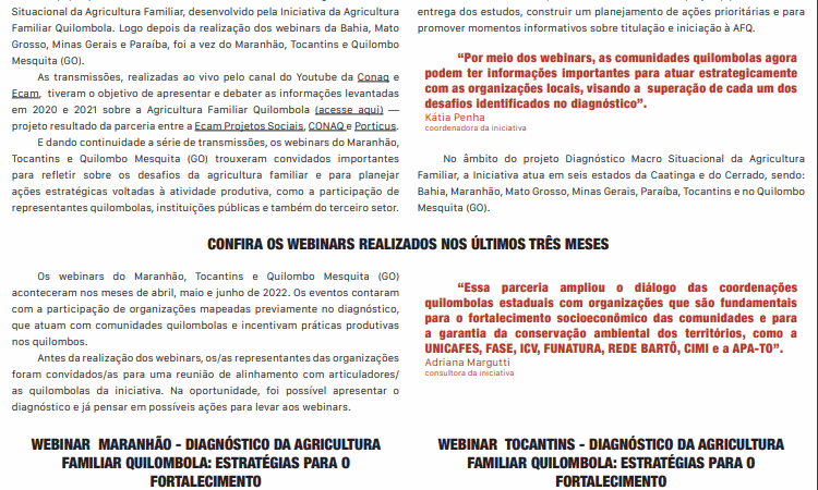 JORNAL DA AGRICULTURA FAMILIAR QUILOMBOLA (ABRIL A JUNHO/2022)